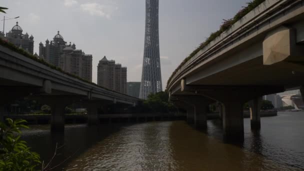 Guangzhou Ocak Guangzhou Canton Kulesi Guangzhou Çin Renkli Gün Zaman — Stok video