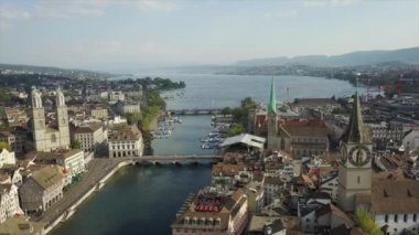 Gün zaman Zürih cityscape hava panorama 4k İsviçre