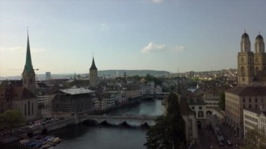 Gün zaman Zürih cityscape hava panorama 4k İsviçre