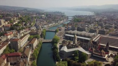 Gün zaman Zürih cityscape hava panorama 4k İsviçre