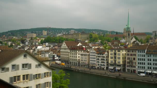 Ζυρίχη Παραποτάμια Cityscape Εναέρια Ελβετία Πανόραμα — Αρχείο Βίντεο