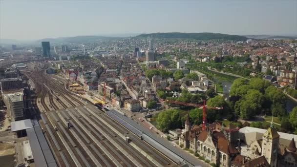 日時間チューリッヒ都市景観空中パノラマ スイス — ストック動画