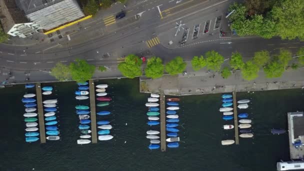 Dia Hora Zurique Cidade Famoso Lago Tráfego Ruas Baía Aérea — Vídeo de Stock