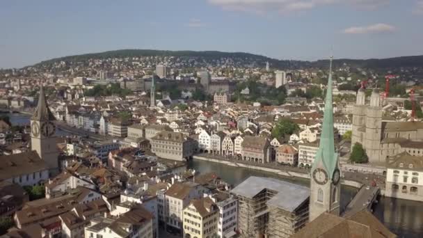 Hora Dia Zurique Paisagem Urbana Panorama Aéreo Suíça — Vídeo de Stock