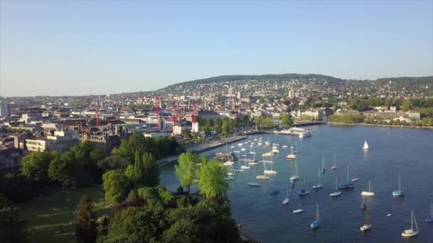 Дневное Время Цюрих Городской Пейзаж Воздушная Панорама Швейцария — стоковое видео