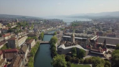 Gün zaman Zürih cityscape hava panorama 4k İsviçre