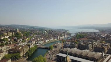 Gün zaman Zürih cityscape hava panorama 4k İsviçre