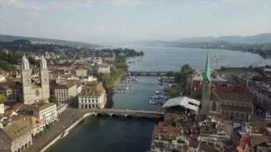 Gün zaman Zürih cityscape hava panorama 4k İsviçre