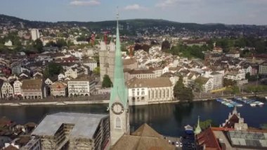 Gün zaman Zürih cityscape hava panorama 4k İsviçre