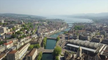 Gün zaman Zürih cityscape hava panorama 4k İsviçre