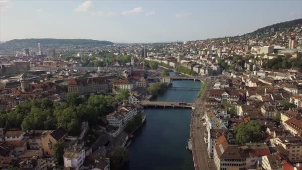 Hora Dia Zurique Paisagem Urbana Panorama Aéreo Suíça — Vídeo de Stock
