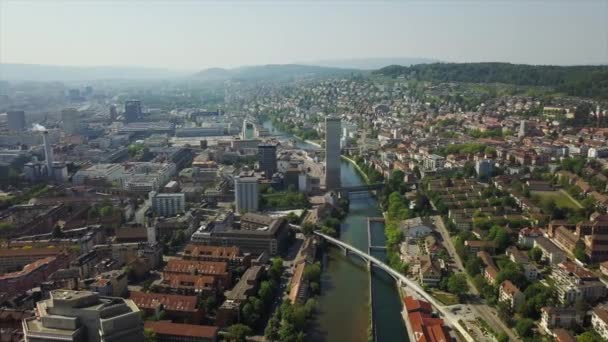 Hora Dia Zurique Paisagem Urbana Panorama Aéreo Suíça — Vídeo de Stock