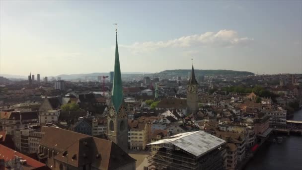 Dag Tijd Zürich Stadsgezicht Luchtfoto Panorama Zwitserland — Stockvideo