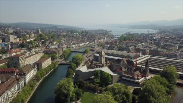 Dzień Czas Zurych Gród Antenowe Szwajcaria Panorama — Wideo stockowe