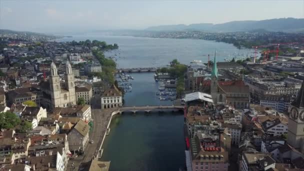 Dzień Czas Zurych Gród Antenowe Szwajcaria Panorama — Wideo stockowe