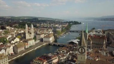 Gün zaman Zürih cityscape hava panorama 4k İsviçre