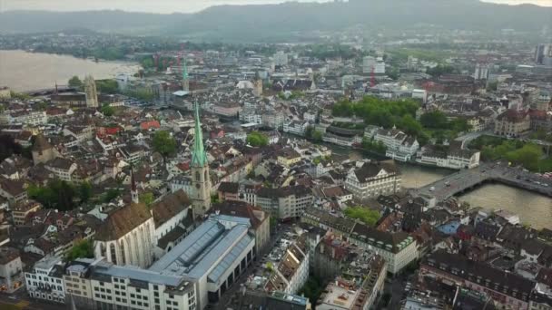 Dag Tijd Zürich Stadsgezicht Luchtfoto Panorama Zwitserland — Stockvideo