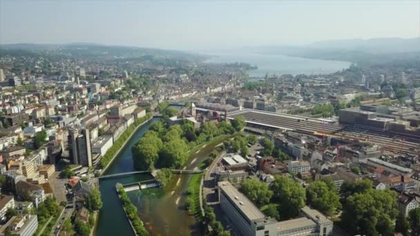 Hora Del Día Zúrich Paisaje Urbano Panorama Aéreo Suiza — Vídeo de stock