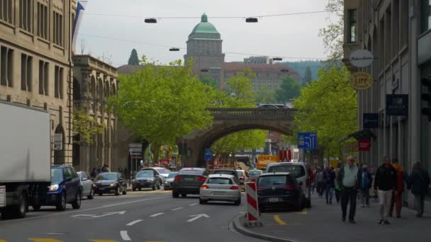 Zürich Zwitserland Sircas 20187 Zonnige Zonsondergang Zürich Verkeer Panorama Circa — Stockvideo