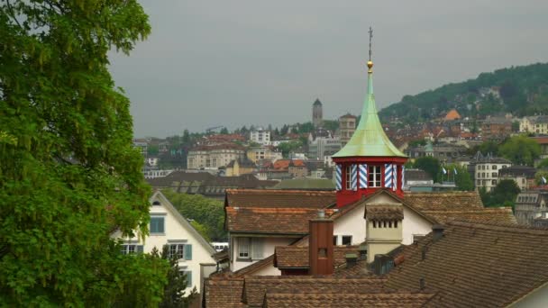 Zurich Svizzera Sircas 20187 Tramonto Soleggiato Panorama Del Traffico Zurigo — Video Stock