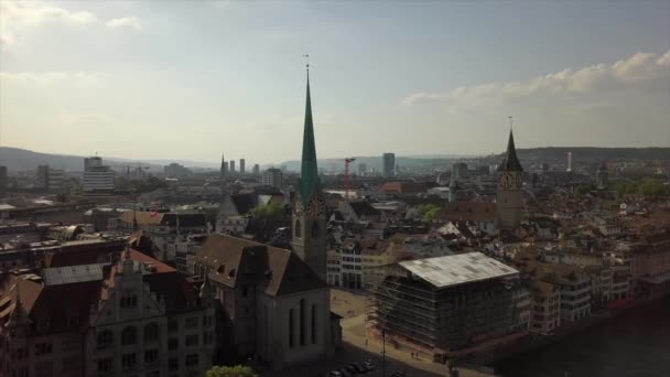 Hora Dia Zurique Paisagem Urbana Panorama Aéreo Suíça — Vídeo de Stock