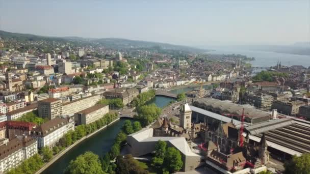 Dzień Czas Zurych Gród Antenowe Szwajcaria Panorama — Wideo stockowe