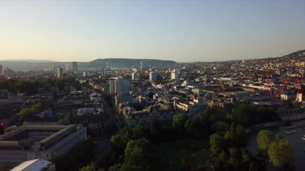 Дневное Время Цюрих Городской Пейзаж Воздушная Панорама Швейцария — стоковое видео