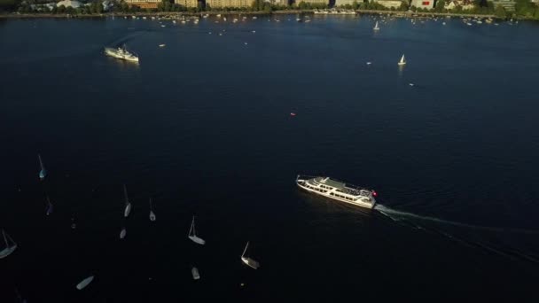 Día Tiempo Zurich Ciudad Famoso Lago Tráfico Calles Bahía Aérea — Vídeo de stock