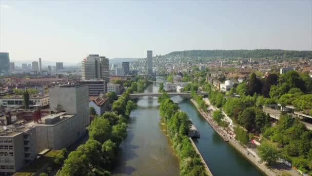 Day Time Zurich Cityscape Aerial Panorama Switzerland — Stock Video