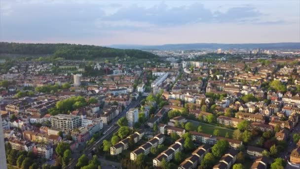 Güneşli Zürih Cityscape Hava Panorama Switzerlandnd — Stok video