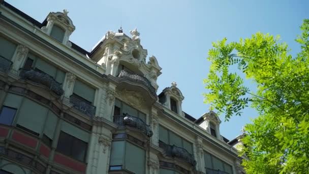 Giornata Sole Zurich Centro Città Vecchi Edifici Rallentatore Vista Svizzera — Video Stock