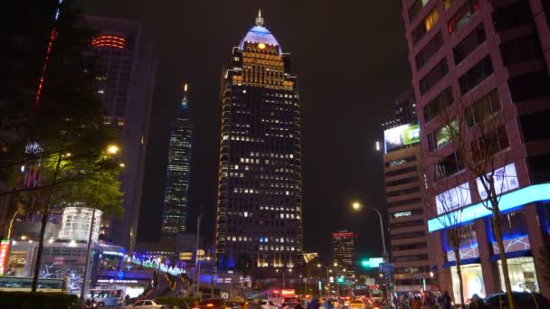 Taipei Taiwan Januar 2018 Nächtliches Taipei Stadtbild Berühmtes Turm Luftpanorama — Stockvideo