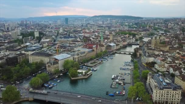 Güneşli Zürih Cityscape Hava Panorama Switzerlandnd — Stok video