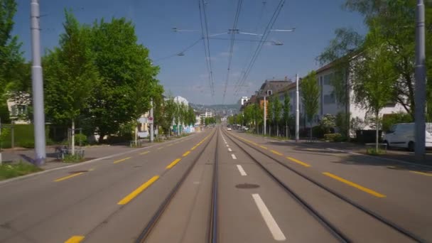 Suiza Día Soleado Zurich Ciudad Tranvía Camino Viaje Pov Trasero — Vídeos de Stock