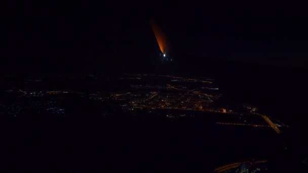 Notte Aereo Passeggero Finestra Falce Vista Città Panorama Russia — Video Stock