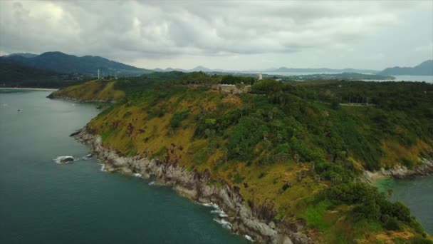 Dag Tijd Phuket Eiland Kustlijn Beroemde Kaap Luchtfoto Beneden Weergave — Stockvideo