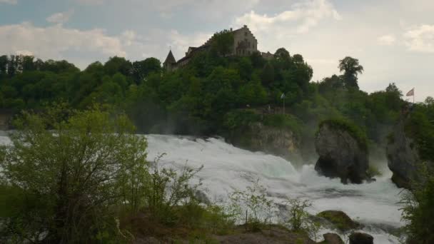 Nyári Napon Híres Rheinfall Vízesés Lassú Mozgás Panoráma Svájc — Stock videók