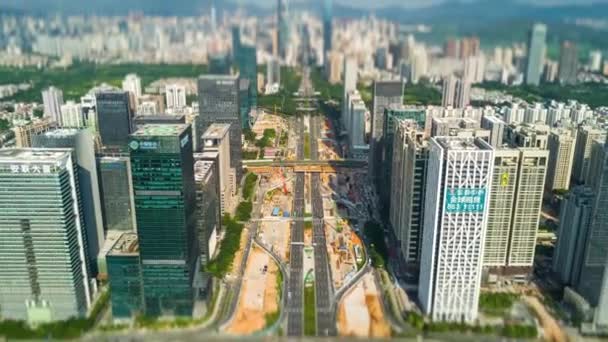 Dia Ensolarado Cidade Shenzhen Hongkong Fronteira Rio Panorama Aéreo Timelapse — Vídeo de Stock