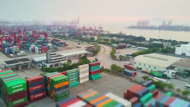 Day Time Illuminated Shenzhen City Famous Port Aerial Panorama Timelapse — Stock Video