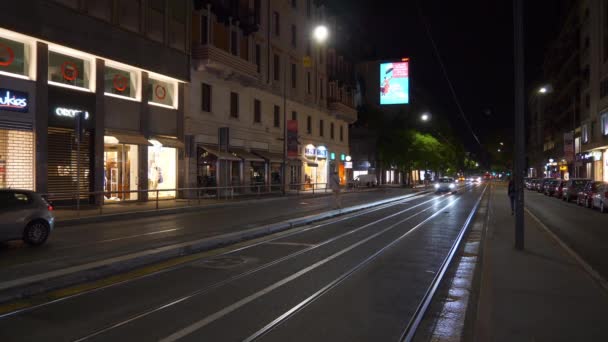 Milan Olaszország Május 2018 Éjszakai Idő Milánó Város Forgalom Utcai — Stock videók