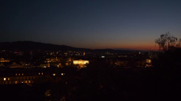 Βράδυ Φωτίζεται Ζυρίχη Ελβετία Πανόραμα Αστικό Τοπίο — Αρχείο Βίντεο