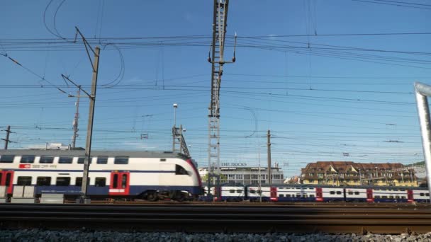 Día Verano Zurich Ciudad Estación Tren Panorama Industrial Suiza — Vídeos de Stock