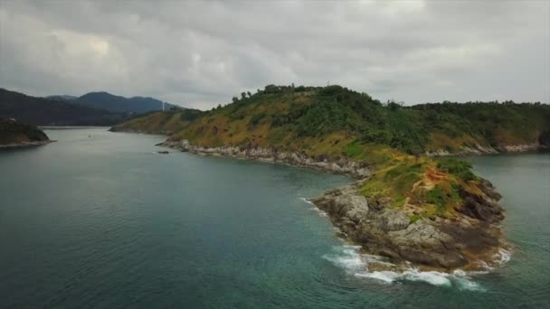 Dag Tijd Phuket Eiland Kustlijn Beroemde Kaap Luchtfoto Beneden Weergave — Stockvideo