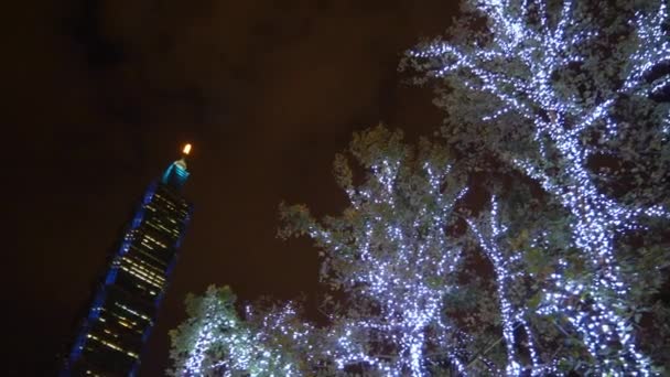 Taipei Tayvan Ocak 2018 Gece Saat Taipei Cityscape Ünlü Kulesi — Stok video