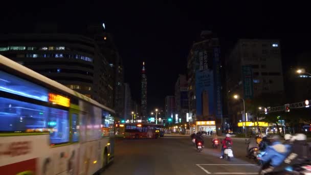 Taipei Tchaj Wan Ledna 2018 Noční Čas Taipei Provoz Pouliční — Stock video