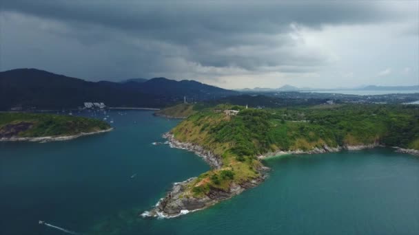 Día Tiempo Phuket Isla Costa Famoso Cabo Antena Abajo Vista — Vídeo de stock