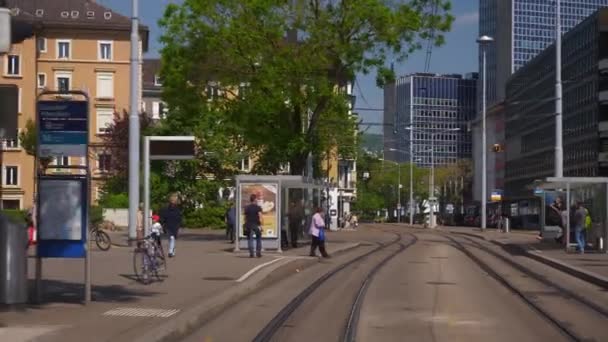 Schweiz Sommar Dag Zurich City Spårvagn Road Resa Pov Baksidan — Stockvideo