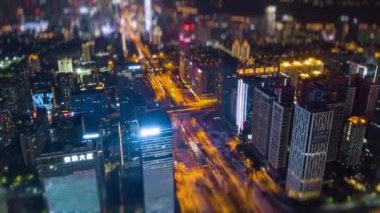 güneşli gece shenzhen cityscape hongkong sınır nehir hava panorama 4k timelapse Çin