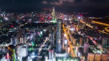 güneşli gece shenzhen cityscape hongkong sınır nehir hava panorama 4k timelapse Çin