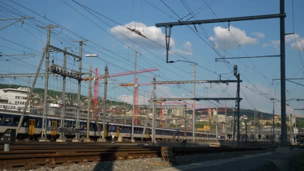 Verão Dia Zurique Cidade Estação Ferroviária Industrial Panorama Suíça — Vídeo de Stock